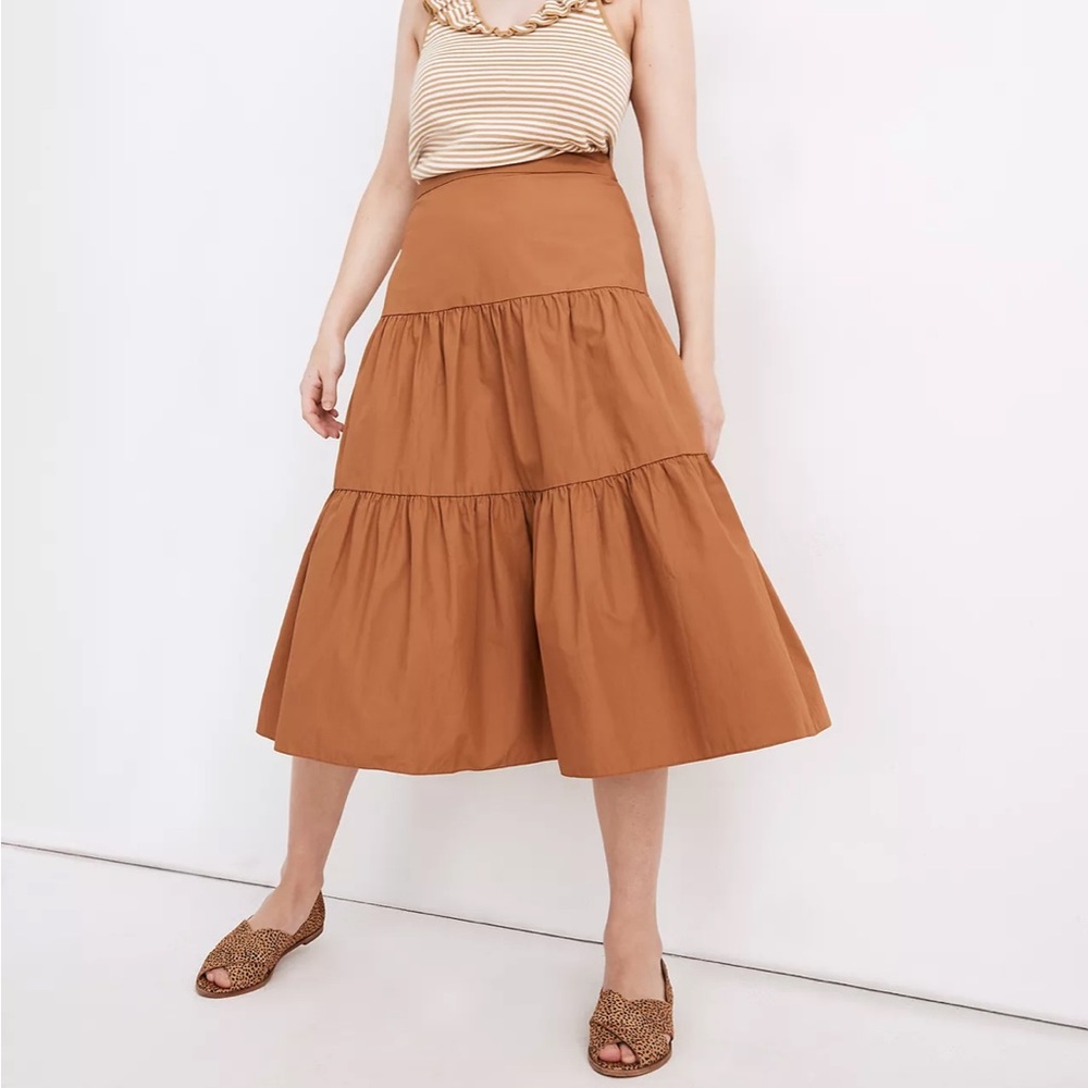 NWT NEW Madewell tiered midi maxi poplin voluminous boho chic casual skirt 2